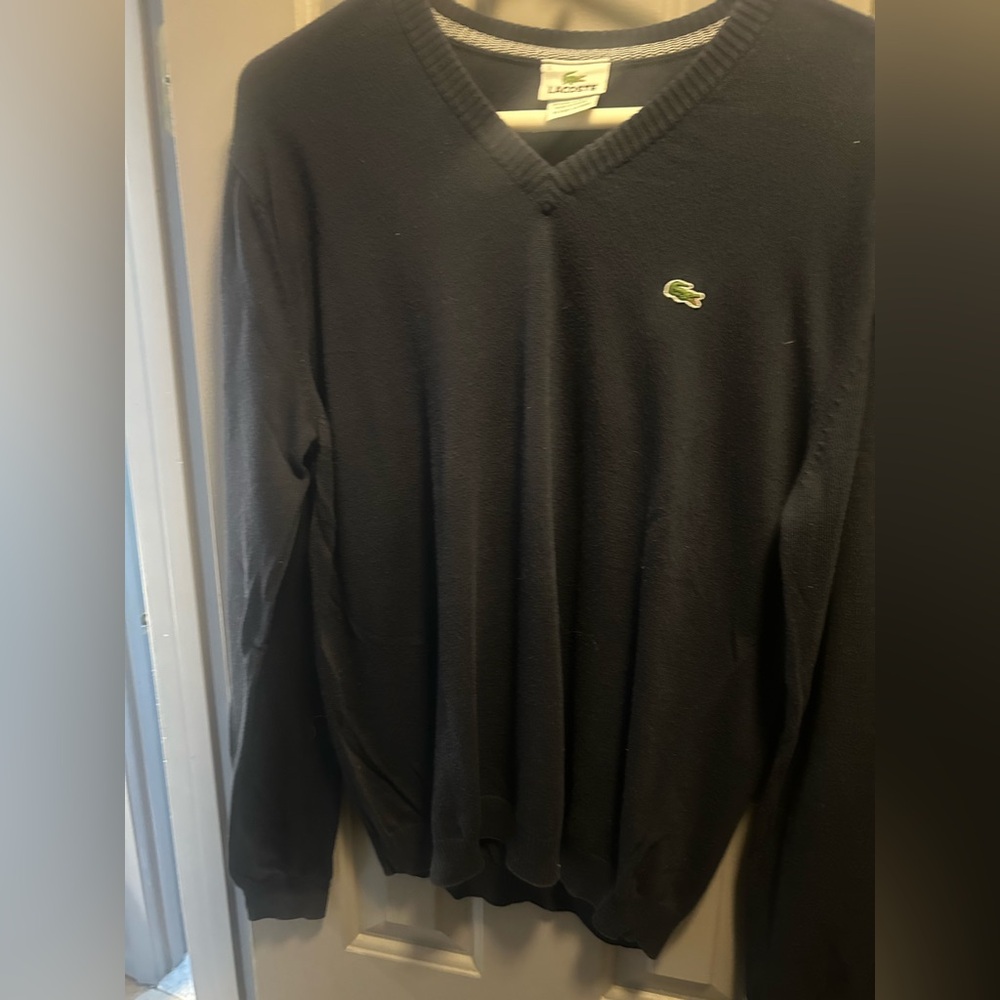 Lacoste Men's Dark V-Neck Sweater in navy